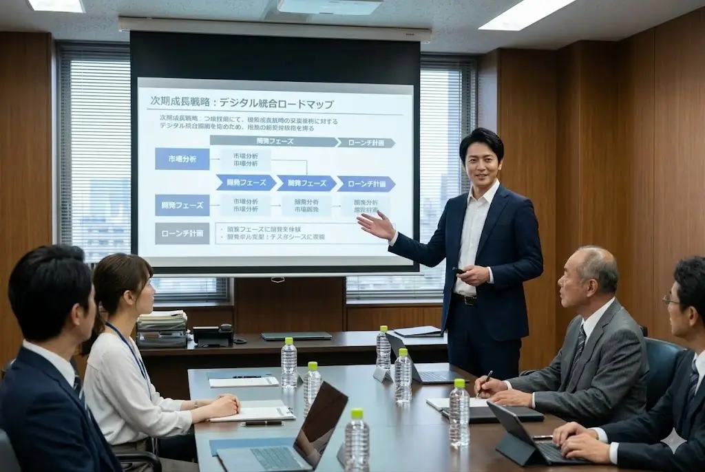 事業承継について説明するコンサルタント