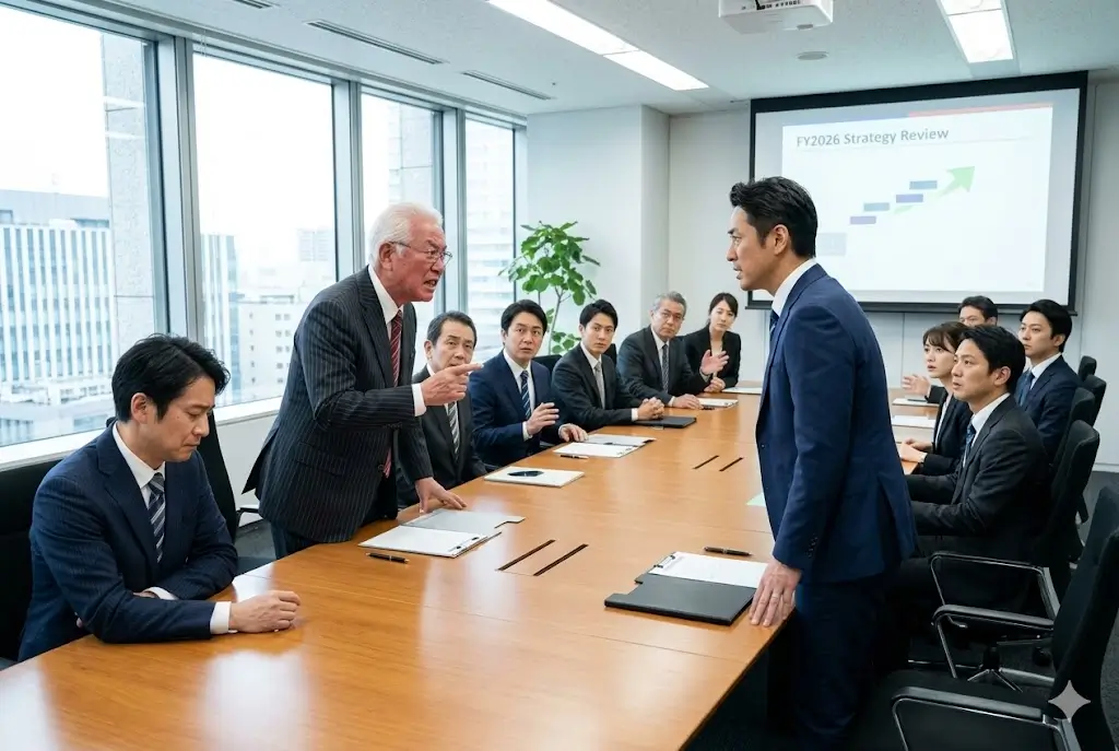 会議で揉める経営者親子